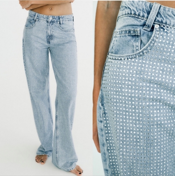 Zara Rhinestone Wide Leg Jeans - Picture 1 of 12